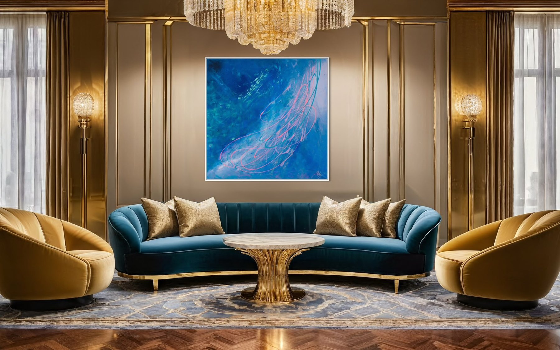 Une œuvre Miri Art dans un intérieur contemporain